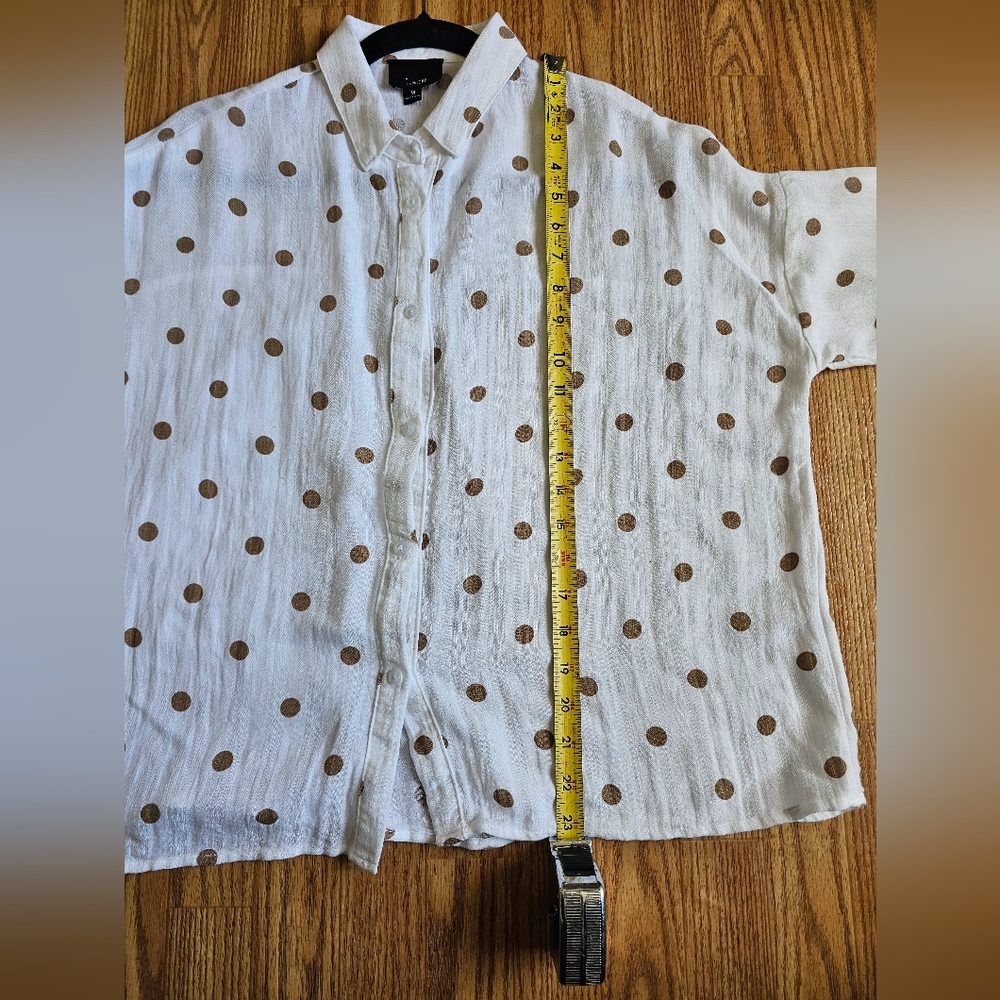 Lumière Blouse Medium White Bronze Polka Dot Button Down - Picture 9 of 9